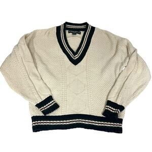 American Portrait Vintage Sweater Cricket Tennis V-Neck Cream 100% Cotton Mens L
